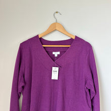 Load image into Gallery viewer, J. Jill Fit Tweeded French Terry Side-Slit V-Neck Casual Tunic Top Purple L NWT