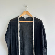 Load image into Gallery viewer, O + X Tasseled Lightweight Side Slit Open-Front Swim Coverup Black OS