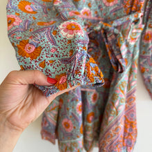 Load image into Gallery viewer, Mille Nan Floral Long Sleeve Cotton Wrap Dress Orange/Blue S