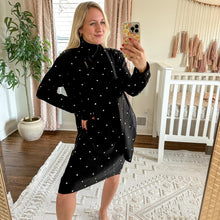 Load image into Gallery viewer, NWT ST. JOHN Collection Rhinestone Silk Dress with Drape Scarf Black 10