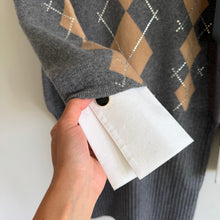Load image into Gallery viewer, Retrofete Ornella Embellished Argyle Pattern Mini Sweater Dress Gray L NWT