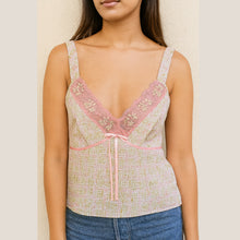 Load image into Gallery viewer, Intimates by Flora Lace Floral Print Cropped V-Neck Camisole Top Green/Pink M