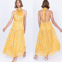 Load image into Gallery viewer, Sabina Musayev Donolita Sleeveless Floral Pleated Halter Maxi Dress Yellow M NWT