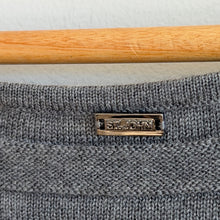 Load image into Gallery viewer, ST. JOHN Wool Asymmetrical Striped Knit Dolman Sleeve Pullover Sweater Gray M