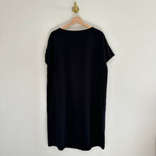 Load image into Gallery viewer, Eileen Fisher Silk Round Neck Short Sleeve Pullover Dress Black M