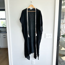 Load image into Gallery viewer, O + X Tasseled Lightweight Side Slit Open-Front Swim Coverup Black OS
