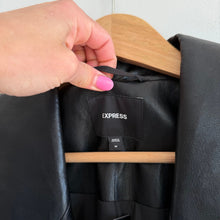 Load image into Gallery viewer, Express Faux Leather Belted Mid Length Trench Coat Black M NWT