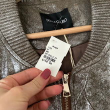 Load image into Gallery viewer, Dolce Cabo Soft Metallic Zip Up Bomber Army Jacket M
