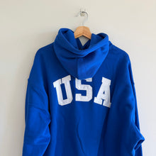 Load image into Gallery viewer, Polo Ralph Lauren USA American Flag Patch Fleece Hoodie Sweatshirt Royal Blue XL