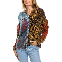 Load image into Gallery viewer, Johnny Was Frida Velvet Patterned Button Down Shirt Red/Yellow M