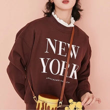 Load image into Gallery viewer, Abercrombie & Fitch New York Crew Neck Pullover Cropped Sweatshirt Brown XS