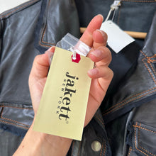 Load image into Gallery viewer, Jakett Meryl Vintage Leather Jacket Snap Front Fringe Seam Midnight L NWT