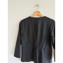Load image into Gallery viewer, Theory Clarie Tailored Collarless Peplum Hidden Front Closure Jacket Black 10