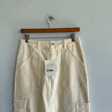 Load image into Gallery viewer, Böhme Khloe Denim Front Slit Cargo Pockets Midi Skirt Cream S NWT