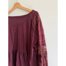 Load image into Gallery viewer, Free People Penny Embroidered Sheer Sleeve Peplum Blouse Purple Red M