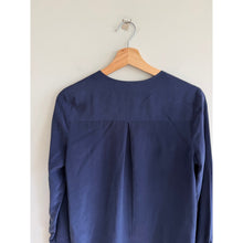 Load image into Gallery viewer, L'Agence Silk Pleated V-Neck Long Sleeve Blouse Blue XS