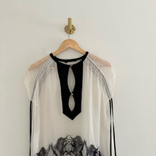 Load image into Gallery viewer, Silk Crystal Embellished Sheer Tie-Short Sleeve Swimwear Cover Up White/Black