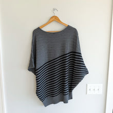 Load image into Gallery viewer, ST. JOHN Wool Asymmetrical Striped Knit Dolman Sleeve Pullover Sweater Gray M