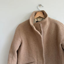 Load image into Gallery viewer, J. Crew Italian Wool Zip Up Mid Length Cocoon Coat Sandstone Tan 2