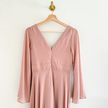 Load image into Gallery viewer, BHLDN Doria Chiffon V-Neck Long Sleeve Maxi Dress Blush Pink 2