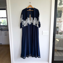 Load image into Gallery viewer, Anthropologie Bel Kazan Kimono Resort Swim Cover-up Navy White Dot L NWT