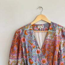 Load image into Gallery viewer, Mille Nan Floral Long Sleeve Cotton Wrap Dress Orange/Blue S