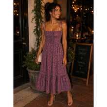 Load image into Gallery viewer, Buddy Love Edie Tie Shoulder Floral Print Smocked Tiered Maxi Dress Purple S