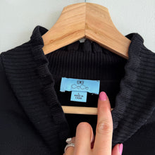 Load image into Gallery viewer, CeCe Ruffled Neck Ribbed Knit Long Sleeve Mini Sweater Dress Black L NWT