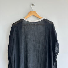 Load image into Gallery viewer, O + X Tasseled Lightweight Side Slit Open-Front Swim Coverup Black OS