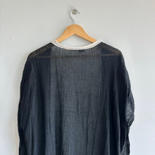 Load image into Gallery viewer, O + X Tasseled Lightweight Side Slit Open-Front Swim Coverup Black OS