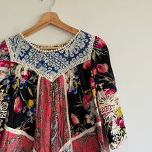 Load image into Gallery viewer, Anthropologie Vanessa Virginia Inez Patchwork Crochet Mini Dress Blue Red 0