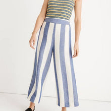 Load image into Gallery viewer, Madewell Huston Pull-On Wide-Leg Striped Cropped Pants Blue/White XS