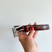Load image into Gallery viewer, Ralph Lauren Leather Textured Logo Silver Buckle Belt Brown M