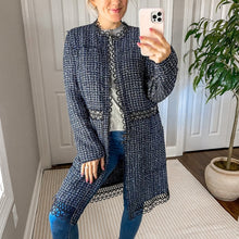 Load image into Gallery viewer, Elie Tahari Twill Midi Cut Out Lace Trim Coat