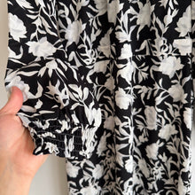 Load image into Gallery viewer, J. Crew Ruffle-Neck Peasant Floral Print Midi Dress Black White 0