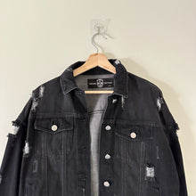 Load image into Gallery viewer, Hipchik Couture Star Embellished Distressed Denim Jacket Black L