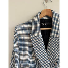 Load image into Gallery viewer, Zara Houndstooth Double-Breasted Long Sleeve Blazer Blue White L