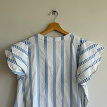 Load image into Gallery viewer, Vineyard Vines Harbor Tie Neck Flutter Sleeve Mini Dress White Blue XL