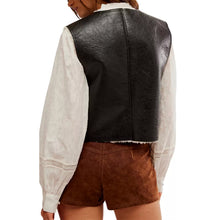 Load image into Gallery viewer, Free People Travelers Faux Leather Embroidered Sleeveless Vest Black M