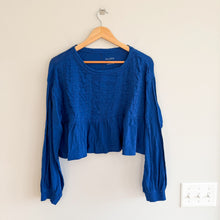 Load image into Gallery viewer, Anthropologie Pilcro Textured Babydoll Long Sleeve Crop Top Blue XXS