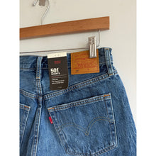 Load image into Gallery viewer, Levi's 501 High Rise Denim Button-Fly Bermuda Shorts Blue 27 NWT