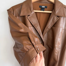 Load image into Gallery viewer, Paige Mayslie Faux Leather Button Front Belted Mini Dress Brown XL