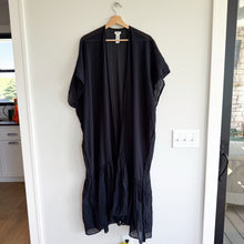 Load image into Gallery viewer, Aerie Cotton Tiered Ruffle Long Open Front Short Sleeve Cover Up Black One Size
