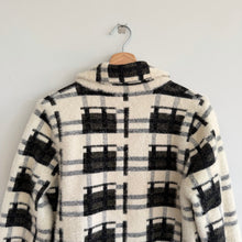 Load image into Gallery viewer, Baciano Plaid Pattern Double-Breasted Mid-Length Teddy Boucle Coat Black White M
