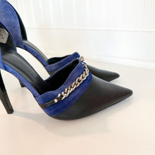 Load image into Gallery viewer, Jenni Kayne D'Orsay Suede Leather Chain Detail Pumps Black Blue 39 $595