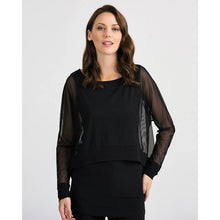 Load image into Gallery viewer, Joseph Ribkoff Round Neck Sheer Sleeve Overlay Tunic Top Black 18
