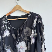 Load image into Gallery viewer, White House Black Market Silk New Romance Floral Sheer Sleeve Ruffle Blouse