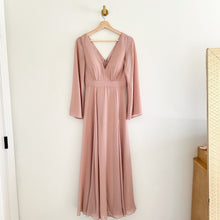 Load image into Gallery viewer, BHLDN Doria Chiffon V-Neck Long Sleeve Maxi Dress Blush Pink 2