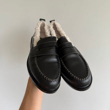 Load image into Gallery viewer, Kelsi Dagger Brooklyn Lens Leather Slip On Shearling Loafers Black 9 NEW