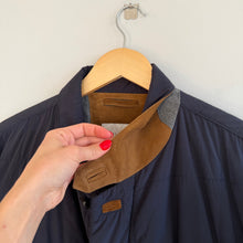 Load image into Gallery viewer, J. Hilburn Highlander Light Puffer Leather Collar Jacket Navy 2XL